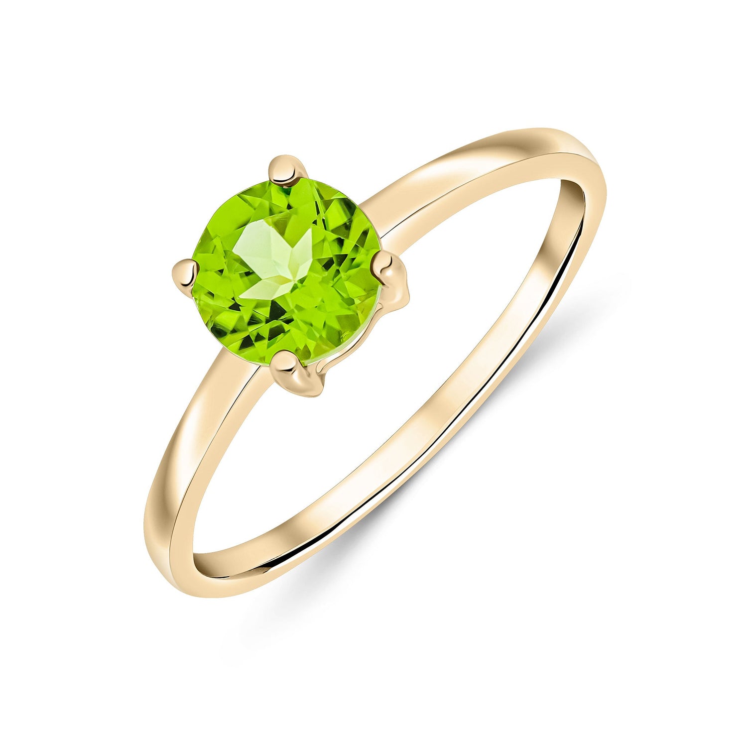 9ct Yellow Gold Round Natural Peridot Claw Ring — 6mm