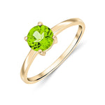 9ct Yellow Gold Round Natural Peridot Claw Single Stone Ring — 6mm