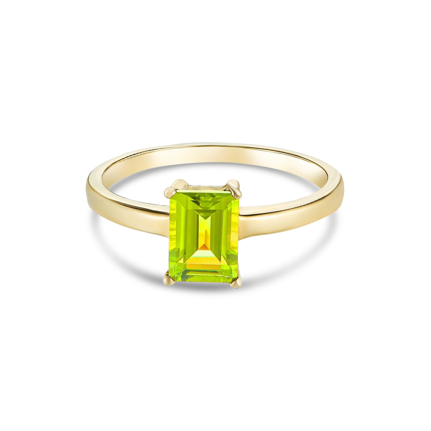 9ct Yellow Gold Octagonal Emerald Cut Natural Peridot Claw Ring