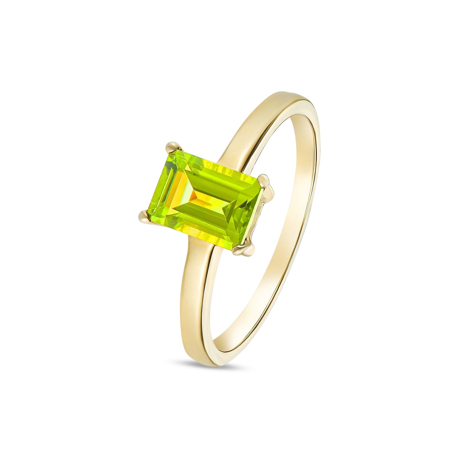 9ct Yellow Gold Octagonal Emerald Cut Natural Peridot Claw Ring