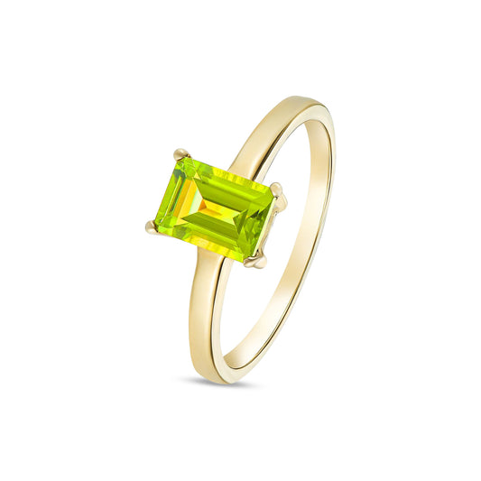 9ct Yellow Gold Octagonal Emerald Cut Natural Peridot Claw Ring