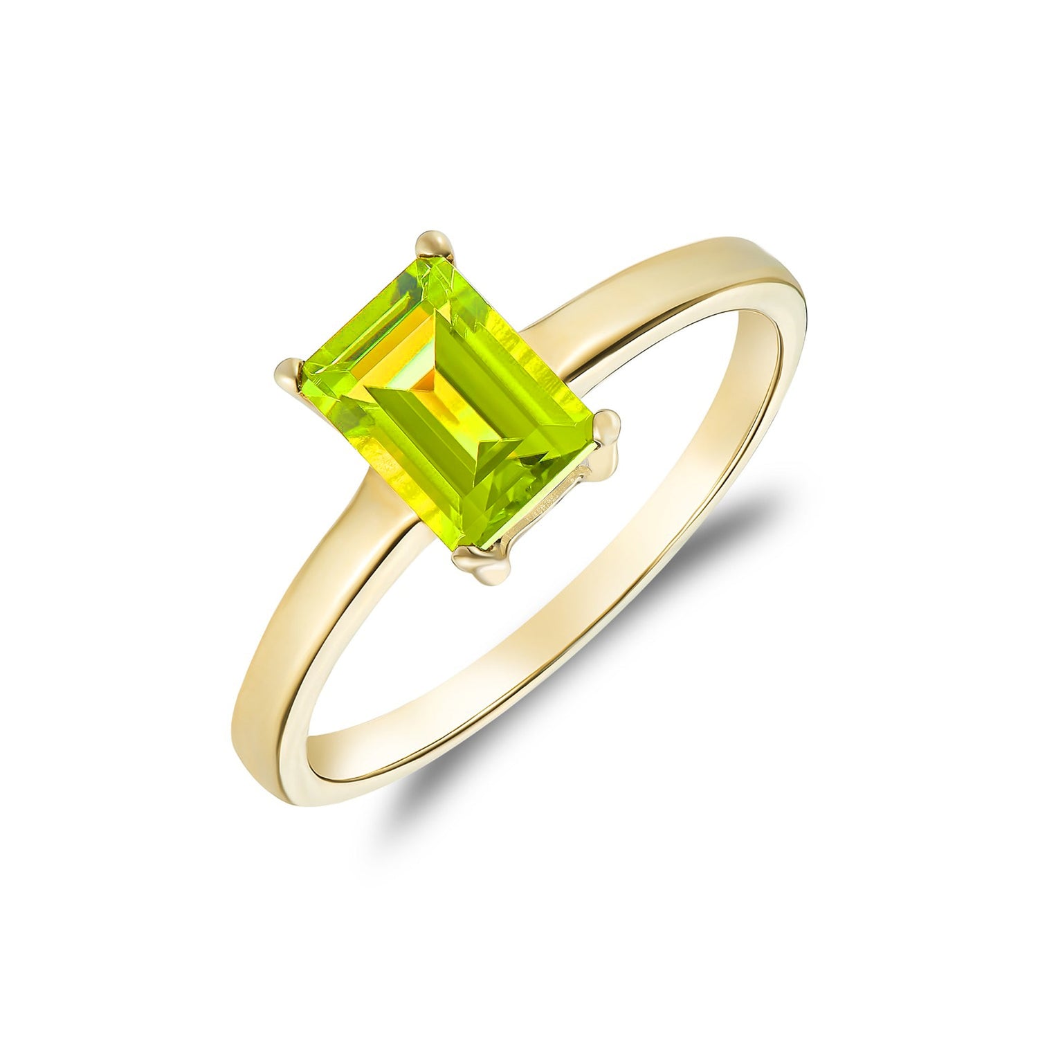 9ct Yellow Gold Octagonal Peridot Claw Ring — 7x5mm
