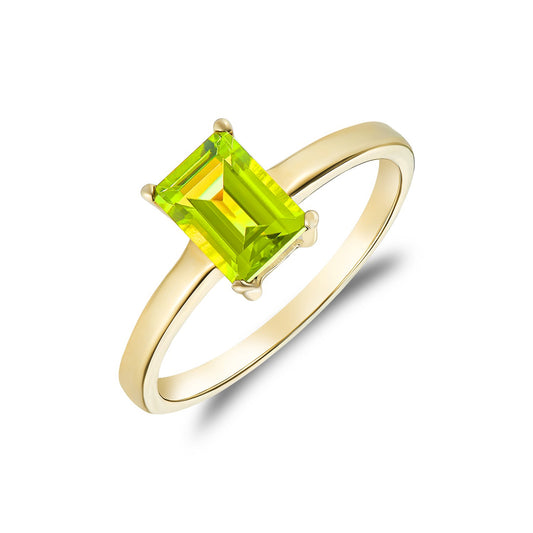 9ct Yellow Gold Octagonal Emerald Cut Natural Peridot Claw Ring