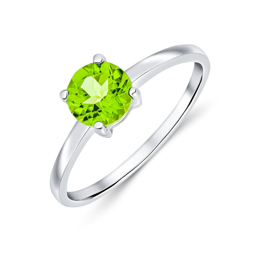 9ct White Gold Natural Round Peridot Claw Ring