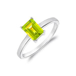 9ct White Gold Octagonal Natural Peridot Claw Ring — 7×5mm