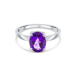 9ct White Gold Oval Natural Amethyst Claw Single Stone Ring — 9x7mm