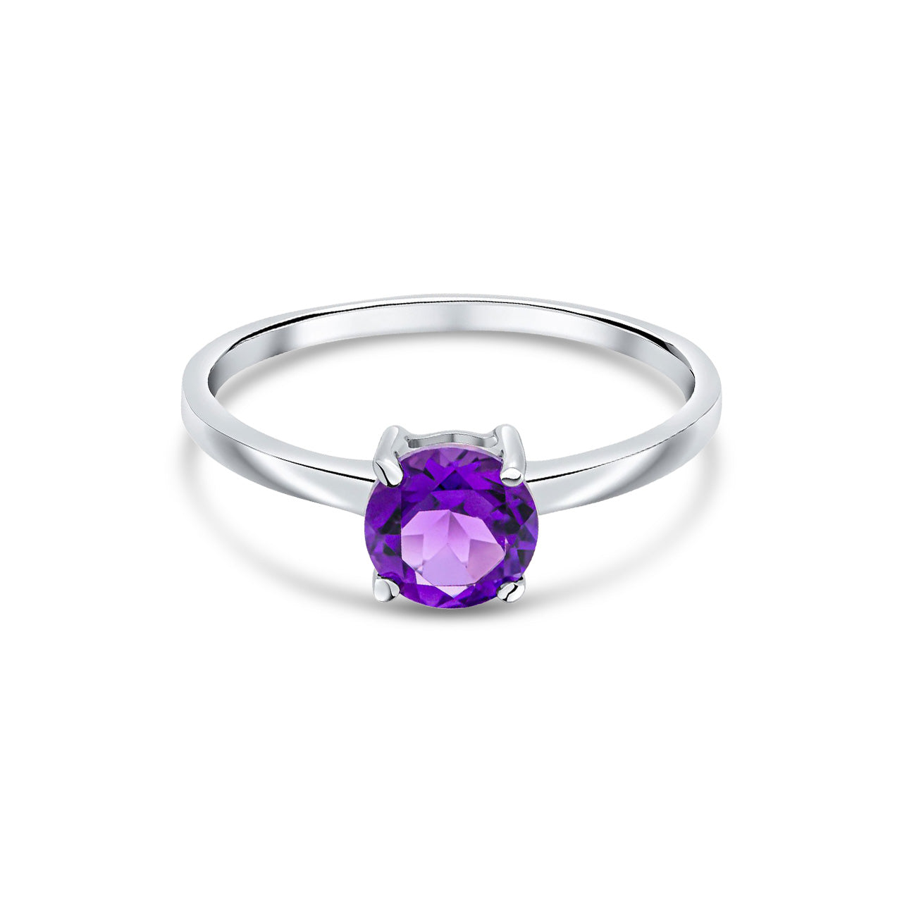 9ct White Gold Round Natural Amethyst Claw Ring