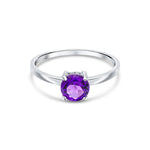 9ct White Gold Round Natural Amethyst Claw Single Stone Ring — 6mm