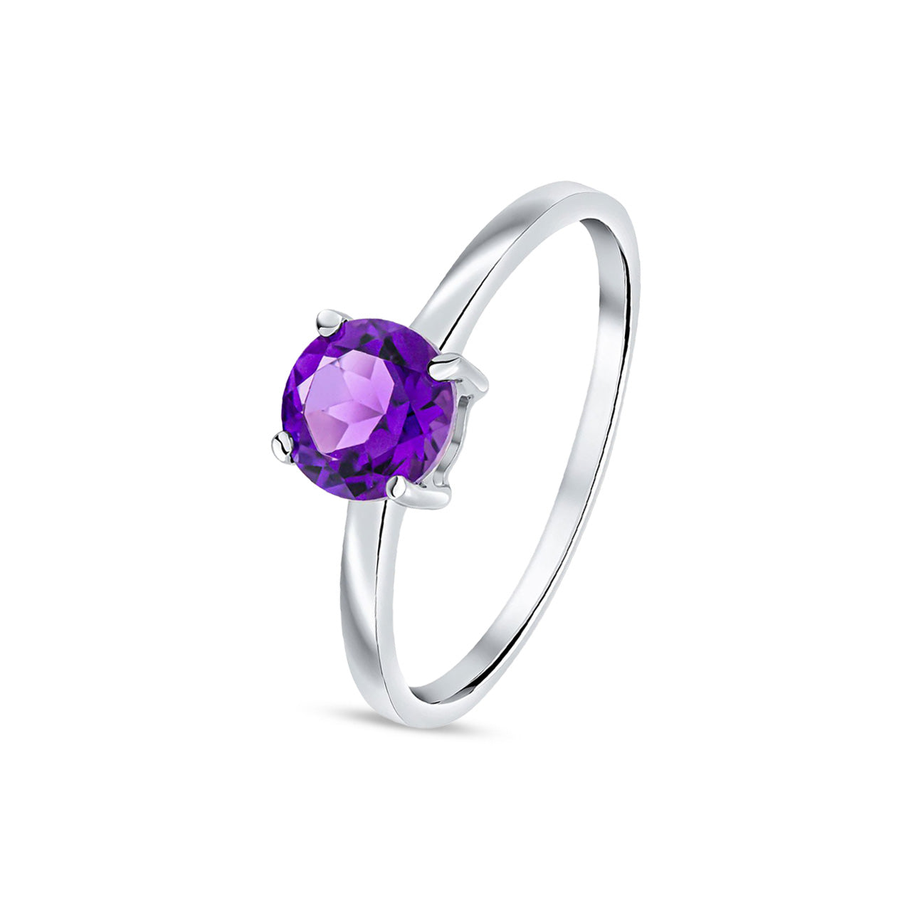 9ct White Gold Round Natural Amethyst Claw Ring