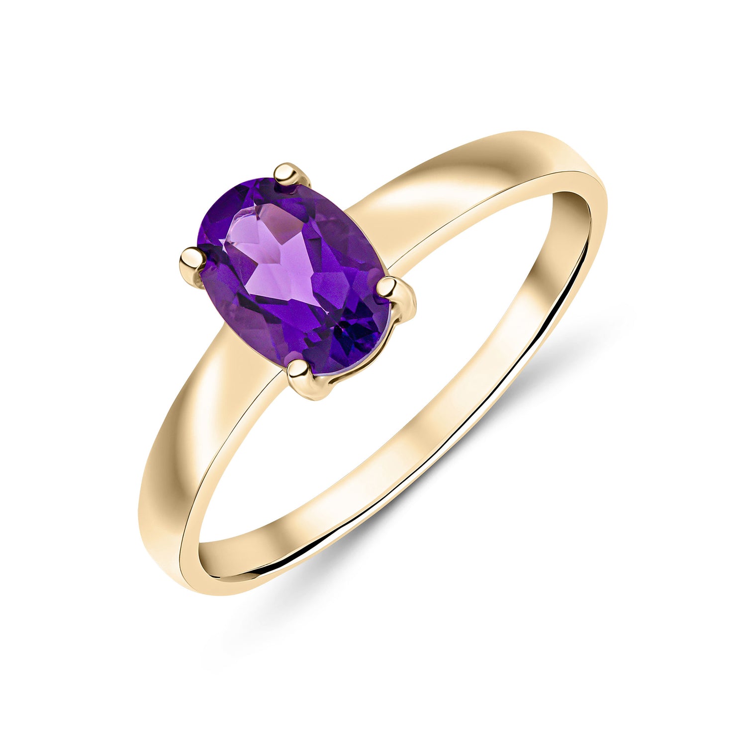 9ct Yellow Gold Oval Natural Amethyst Claw Ring — 7x5mm