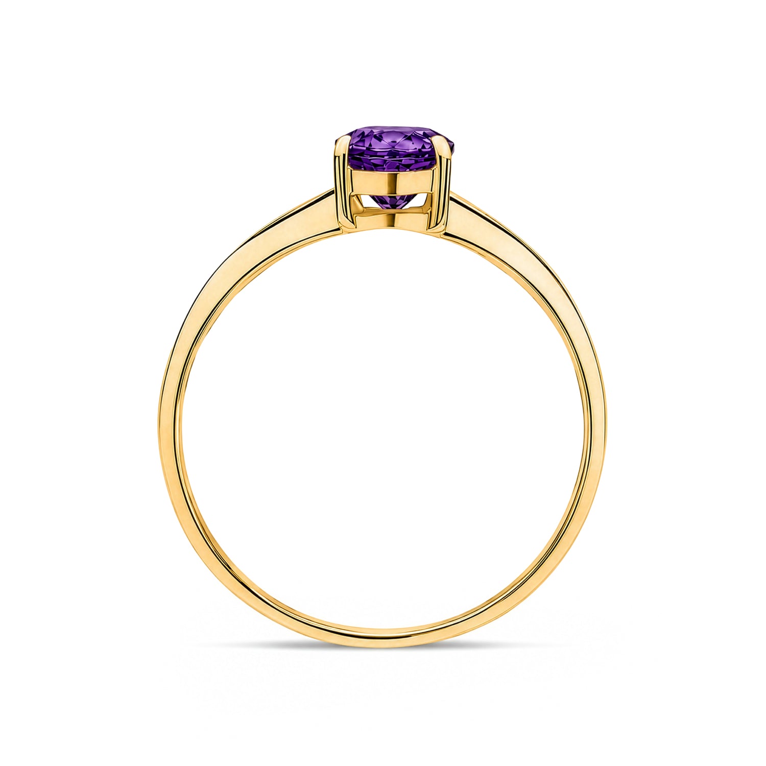 9ct Yellow Gold Oval Natural Amethyst Claw Single Stone Ring — 7x5mm