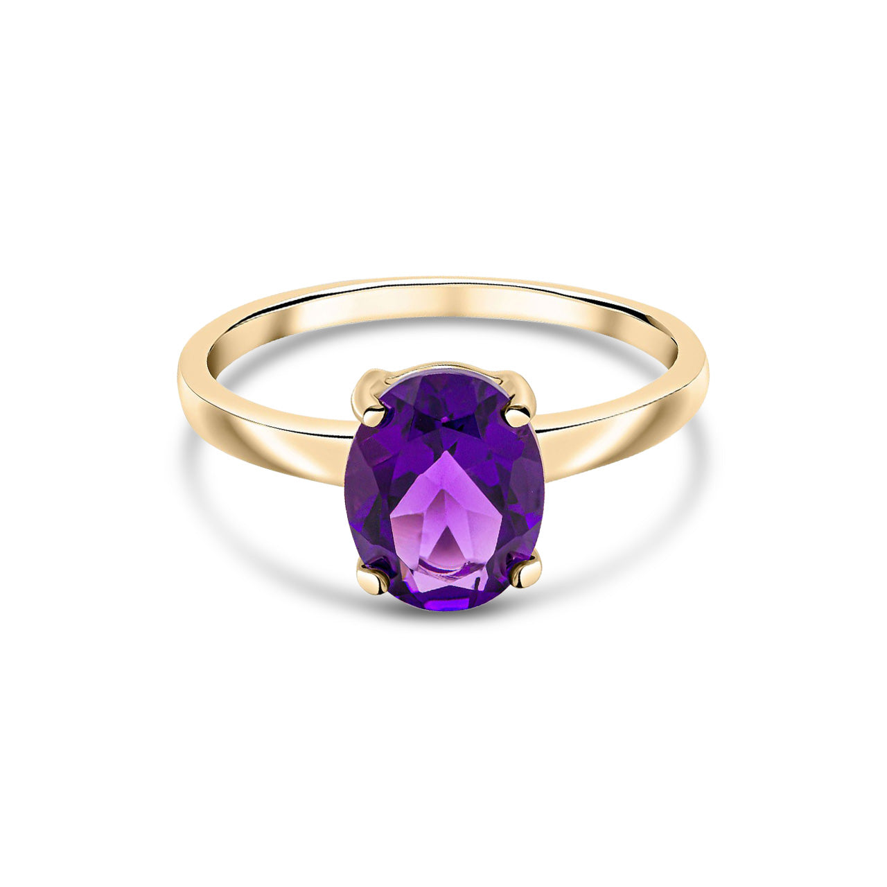 9ct Yellow Gold Oval Natural Amethyst Claw Ring — 9x7mm