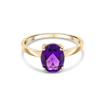 9ct Yellow Gold Oval Natural Amethyst Claw Single Stone Ring — 9x7mm