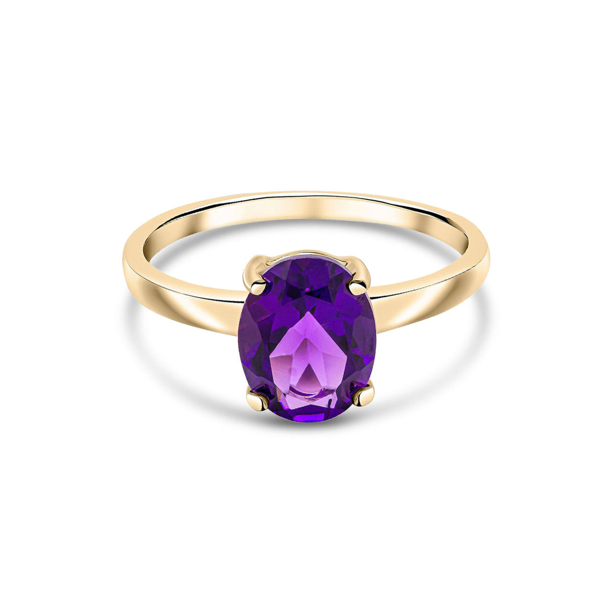 9ct Yellow Gold Oval Natural Amethyst Claw Single Stone Ring — 9x7mm