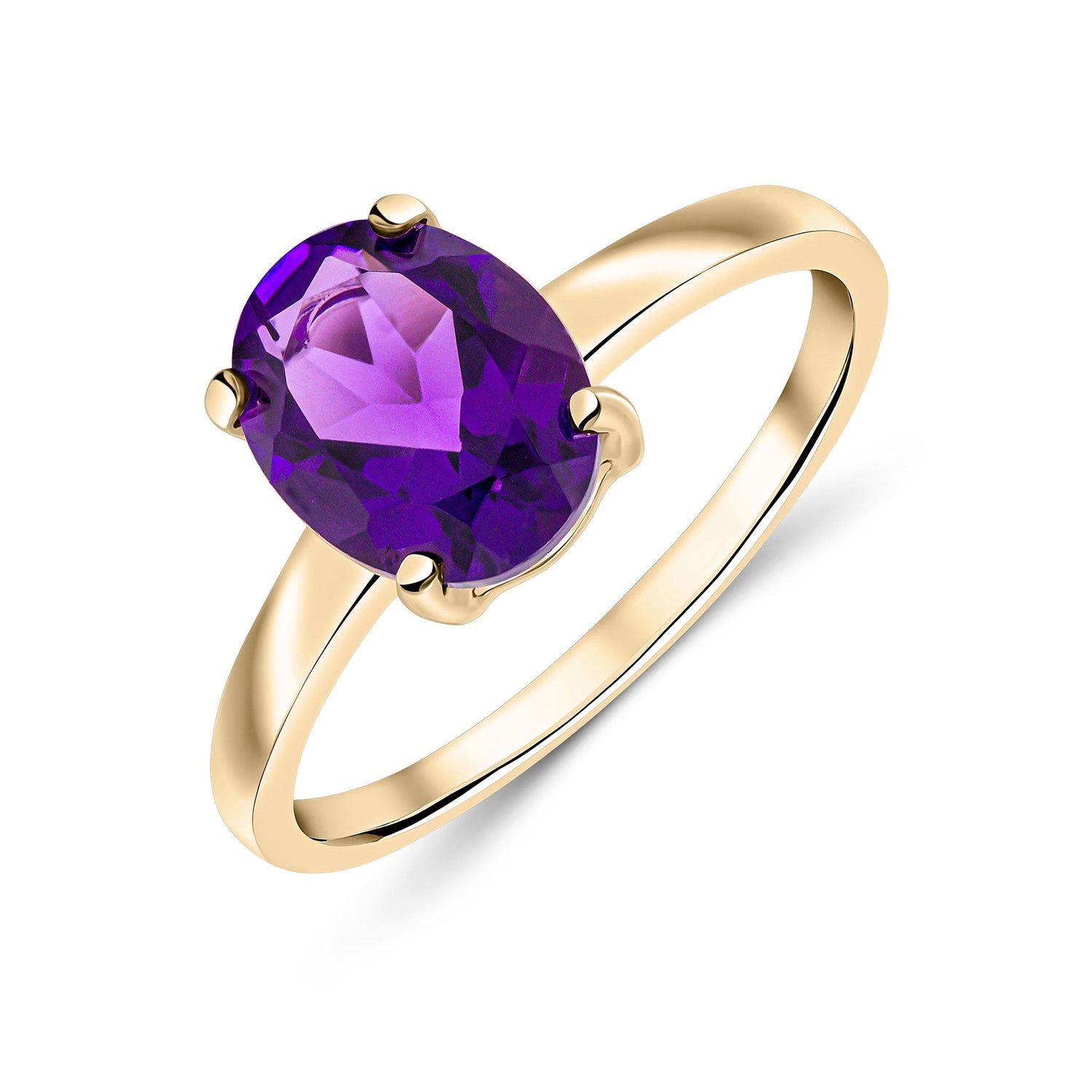 9ct Yellow Gold Oval Amethyst Claw Ring — 9x7mm