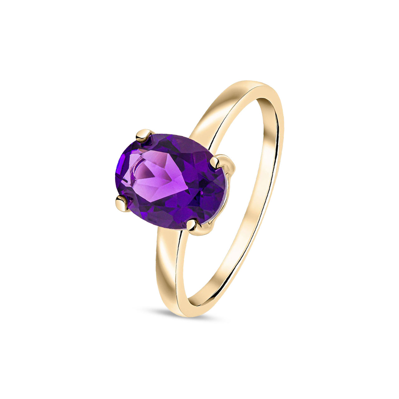 9ct Yellow Gold Oval Natural Amethyst Claw Ring — 9x7mm