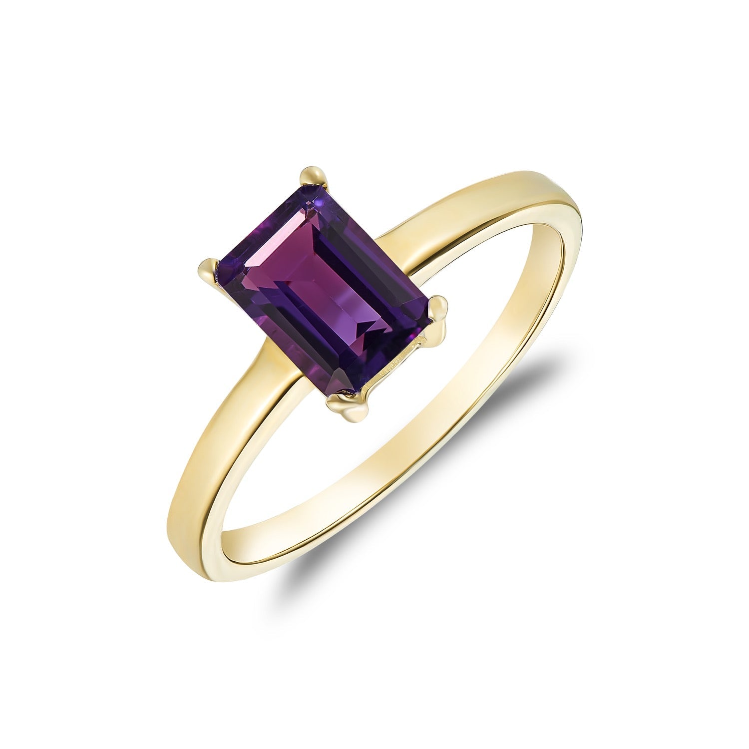 9ct Yellow Gold Octagonal Amethyst Claw Ring — 7x5mm