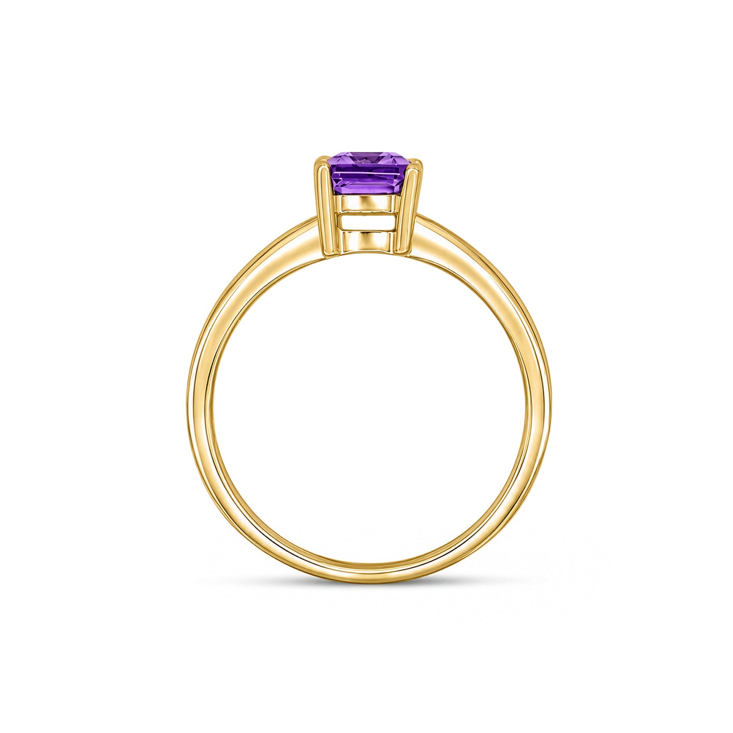9ct Yellow Gold Octagonal Emerald Cut Natural Amethyst Claw Ring