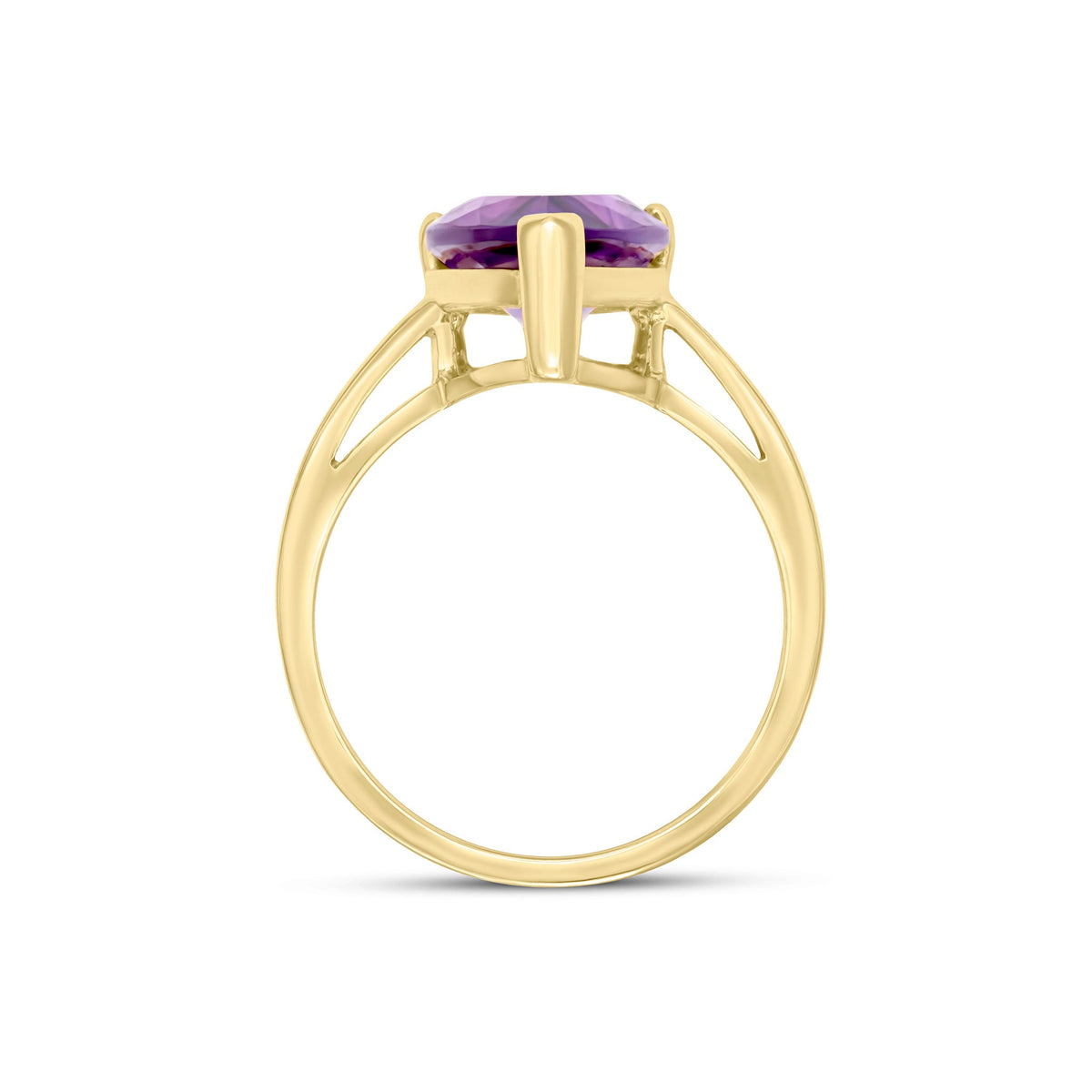 9ct Yellow Gold Pear Shaped Natural Amethyst Claw Set Single Stone Ring
