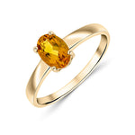 9ct Yellow Gold Oval Natural Citrine Claw Single Stone Ring — 7x5mm