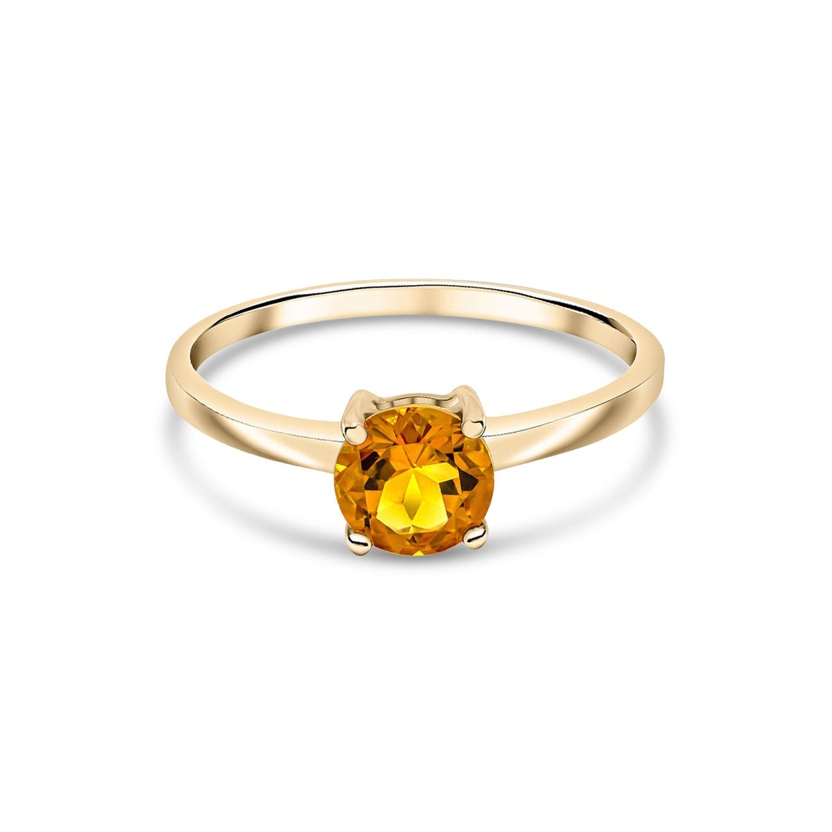 9ct Yellow Gold Round Natural Citrine Claw Single Stone Ring — 6mm