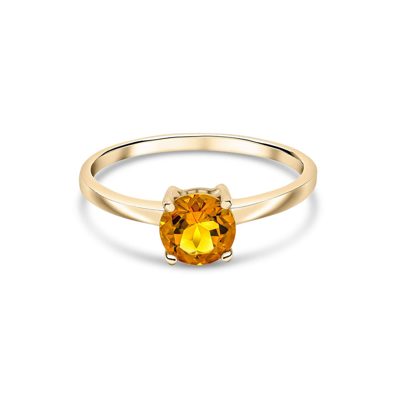 9ct Yellow Gold Round Natural Citrine Claw Single Stone Ring — 6mm