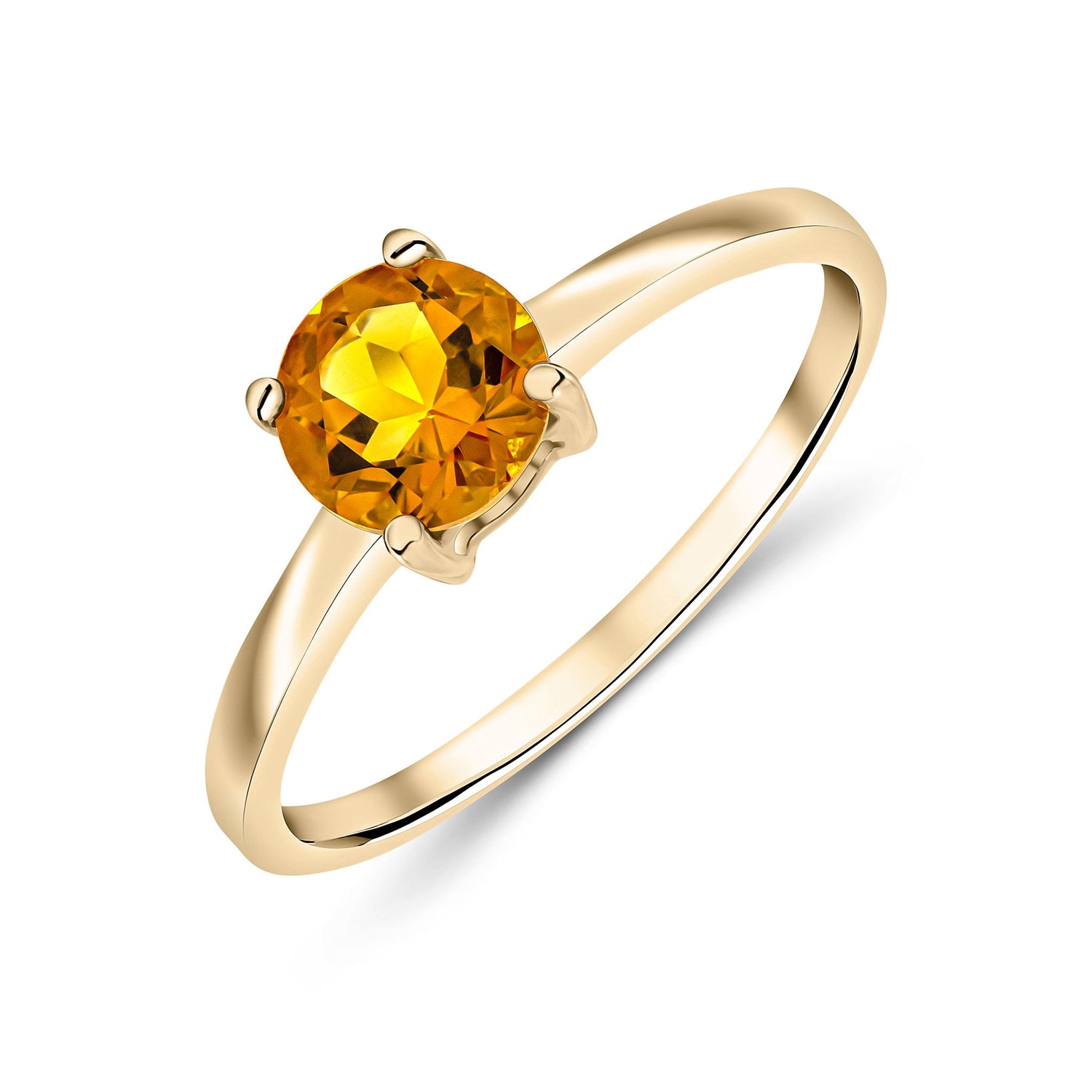 9ct Yellow Gold Round Citrine Claw Ring — 6mm