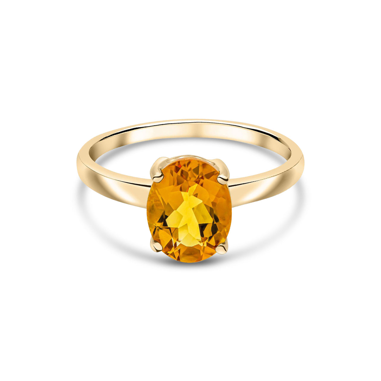 9ct Yellow Gold Oval Natural Citrine Claw Ring — 9x7mm