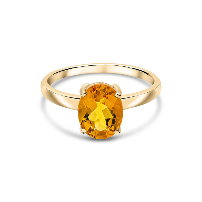 9ct Yellow Gold Oval Natural Citrine Claw Single Stone Ring — 9x7mm
