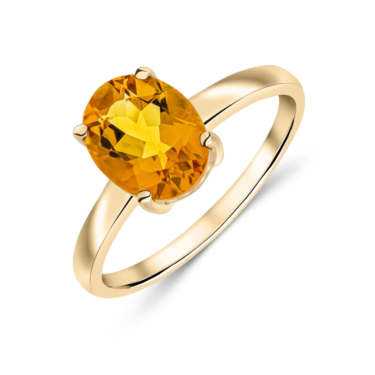 9ct Yellow Gold Oval Citrine Claw Ring — 9x7mm