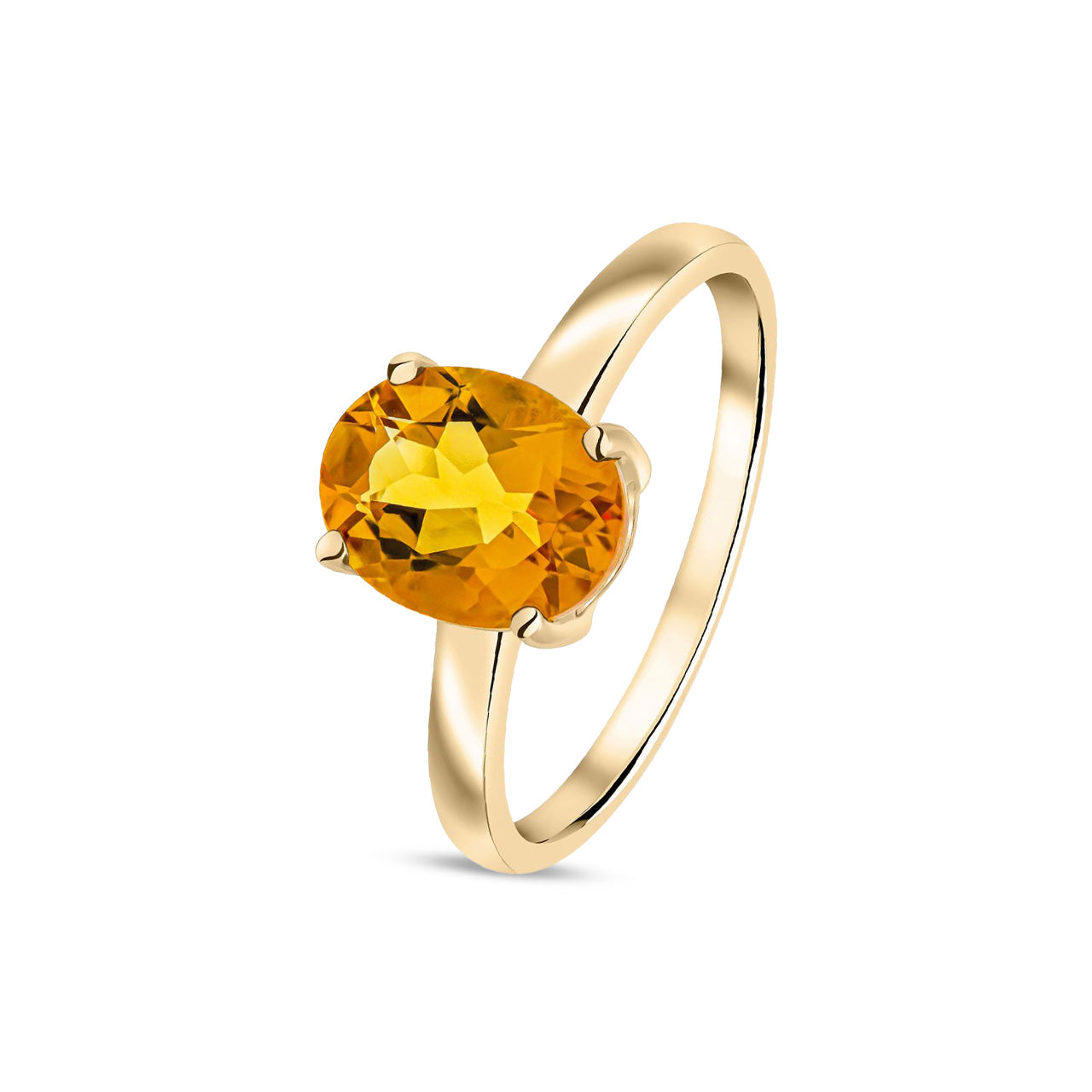 9ct Yellow Gold Oval Natural Citrine Claw Ring — 9x7mm