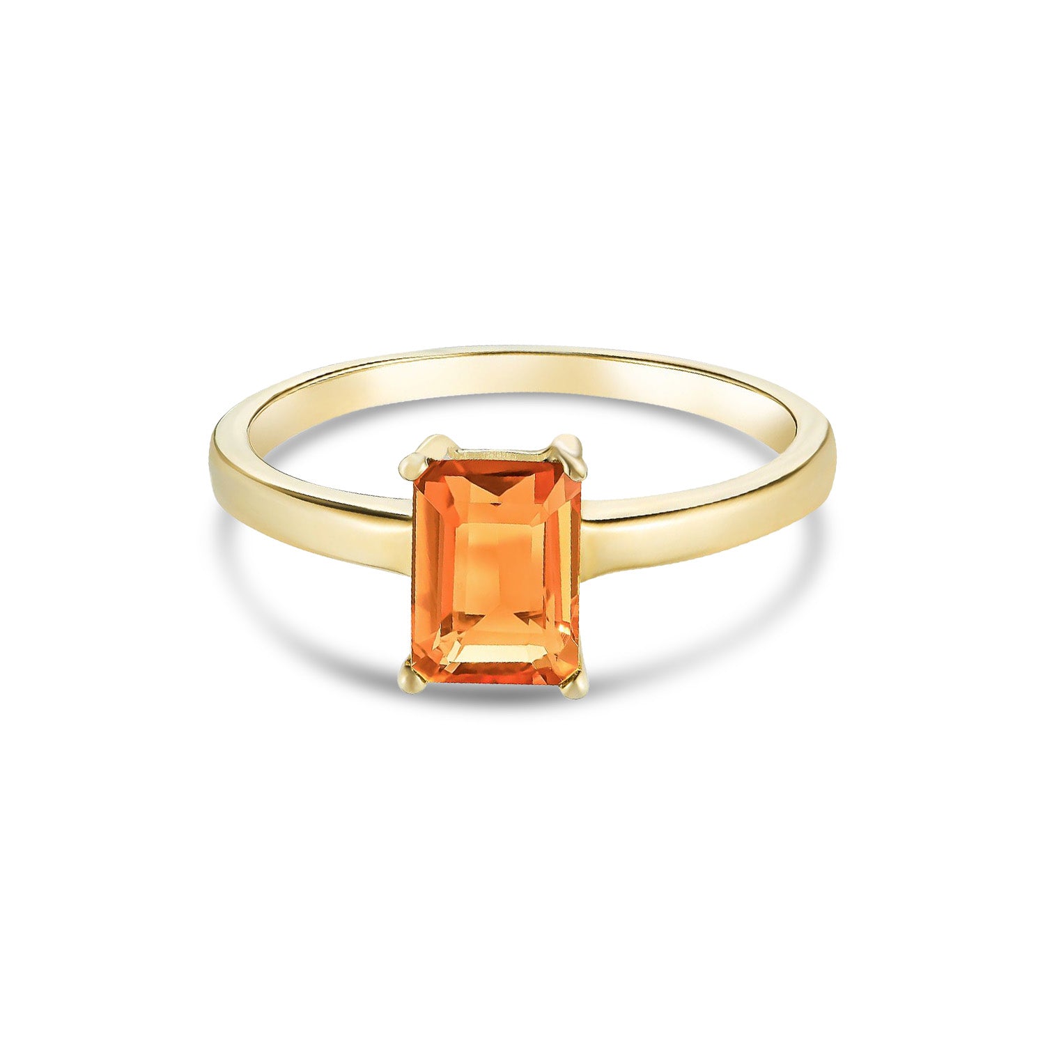 9ct Yellow Gold Octagonal Emerald Cut Natural Citrine Claw Ring