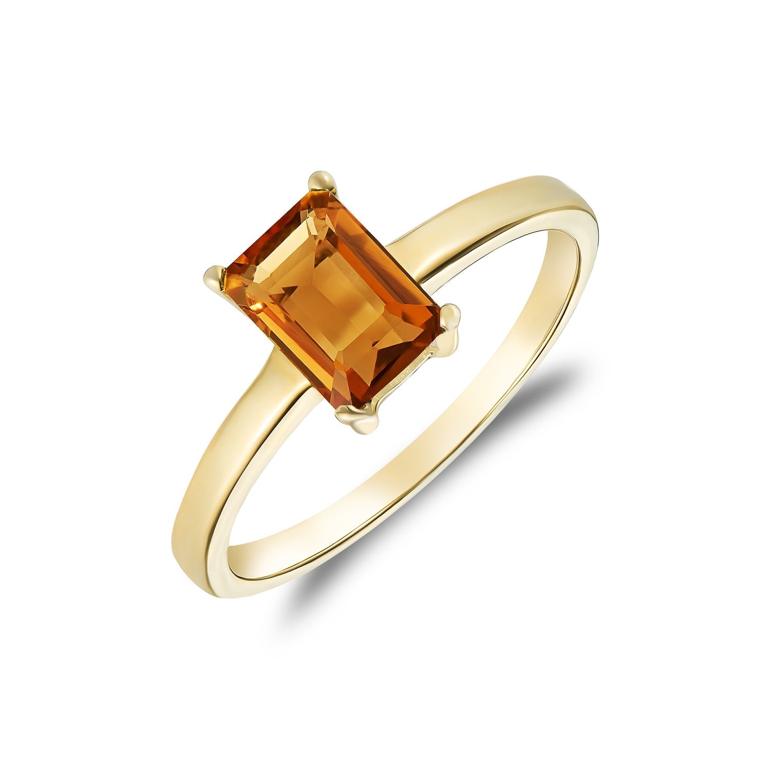 9ct Yellow Gold Octagonal Citrine Claw Ring — 7x5mm