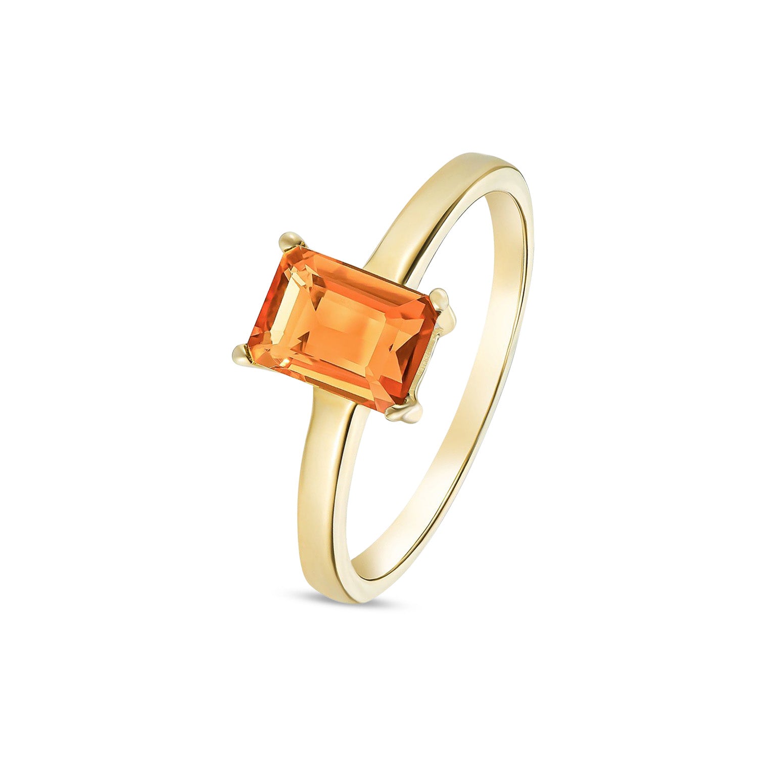 9ct Yellow Gold Octagonal Emerald Cut Natural Citrine Claw Ring