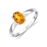 9ct White Gold Oval Natural Citrine Claw Single Stone Ring — 7x5mm