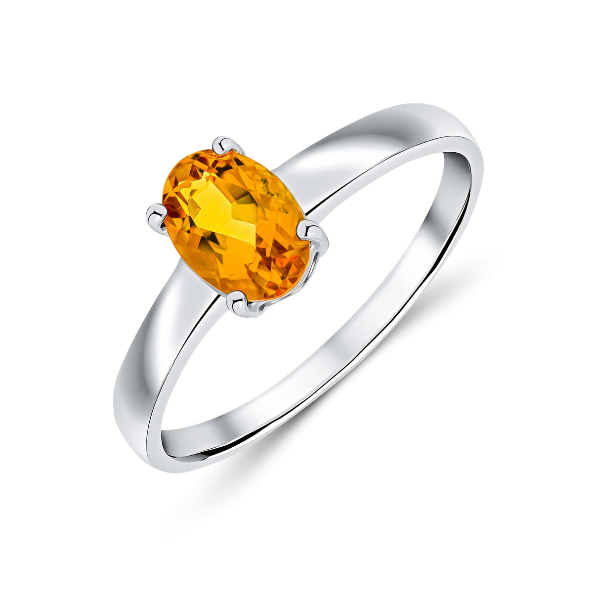 9ct White Gold Oval Natural Citrine Claw Single Stone Ring — 7x5mm