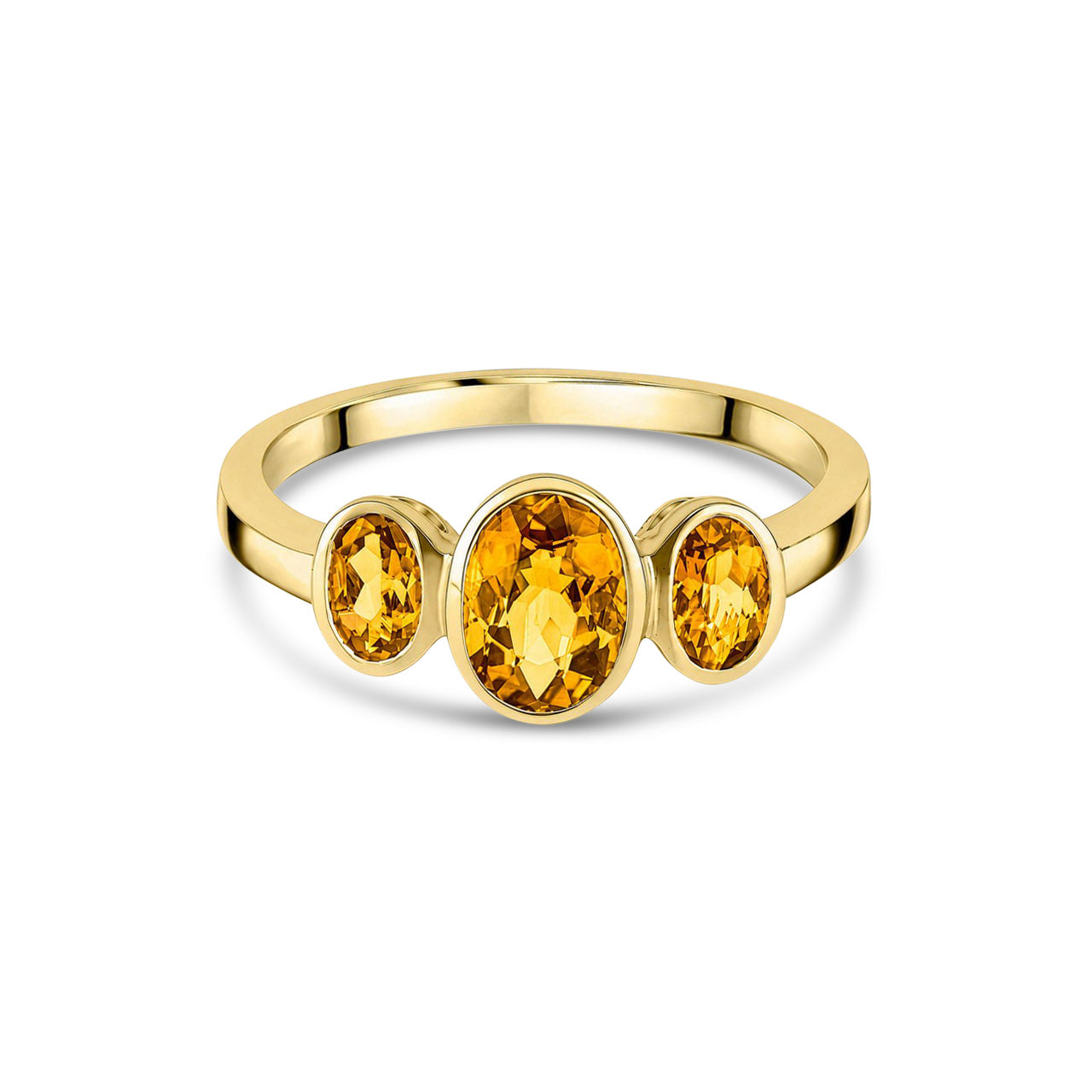 9ct Yellow Gold Oval Natural Citrine Rubover Three Stone Ring