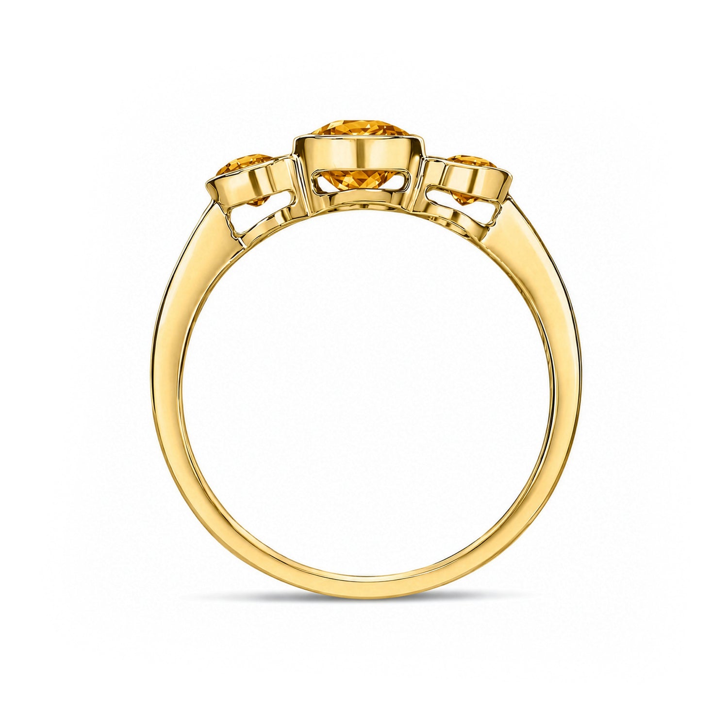 9ct Yellow Gold Oval Natural Citrine Rubover Three Stone Ring — 7x5mm