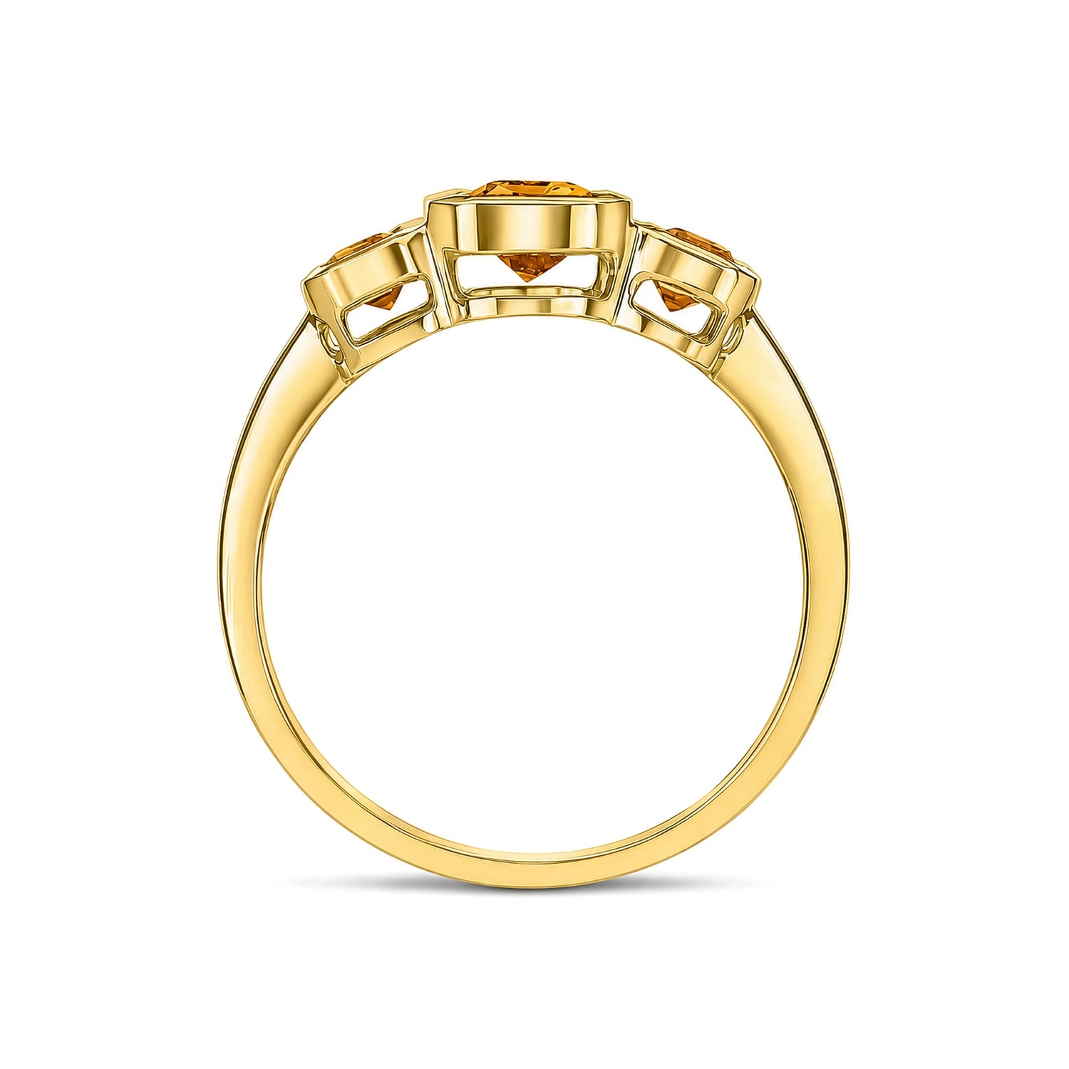 9ct Yellow Gold Octagonal Natural Citrine Rubover Set Three Stone Ring