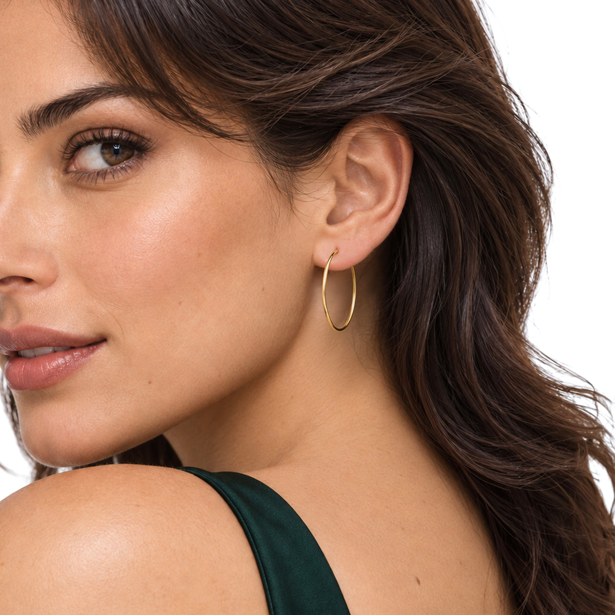 9ct Gold Thin Sleeper Hoop Earrings — 32x1.5mm