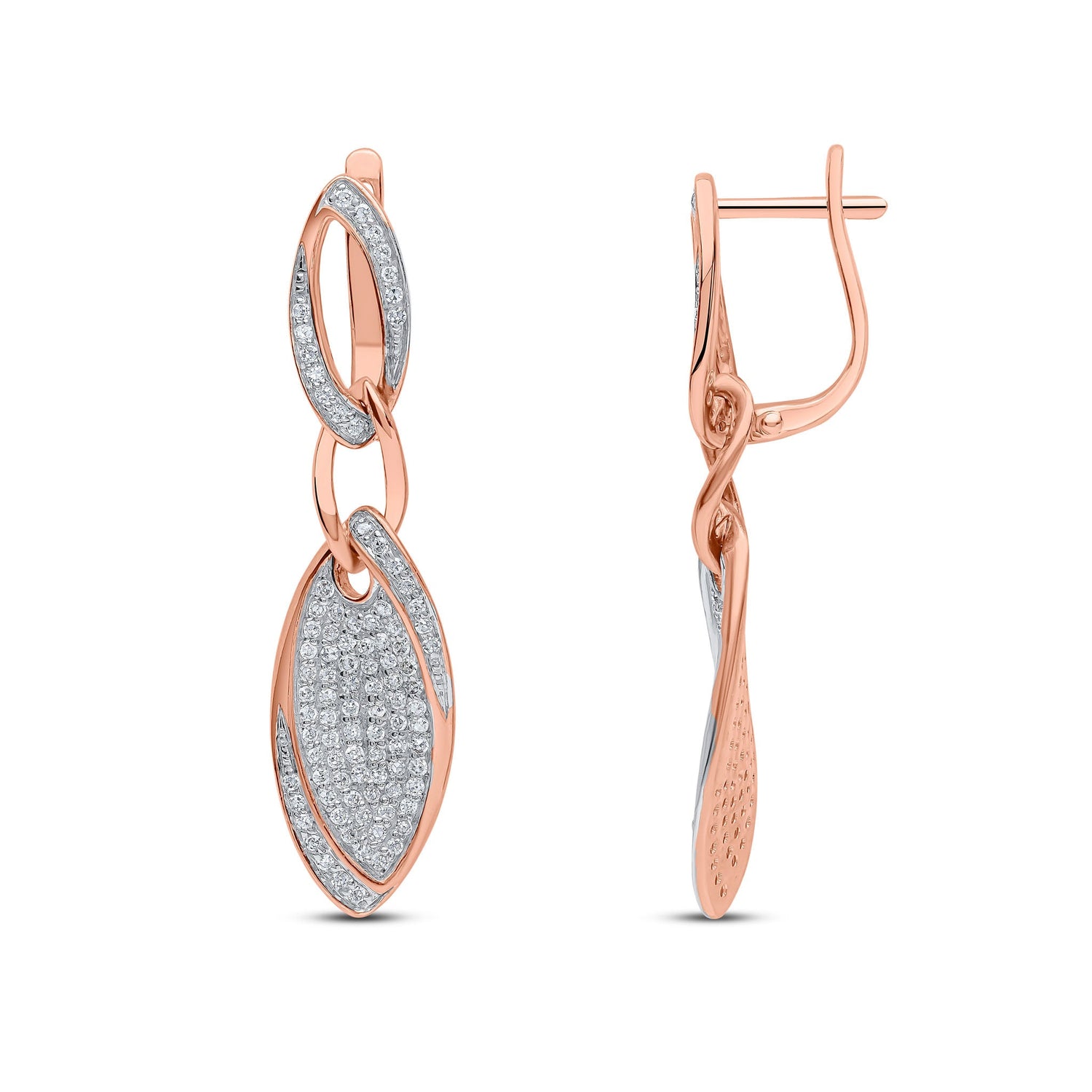 9ct Rose Gold Natural Diamond Leaf Drop Earrings