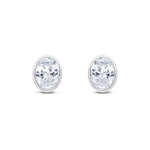 9ct White Gold Oval Cubic Zirconia CZ Rubover Stud Earrings — 8x6mm