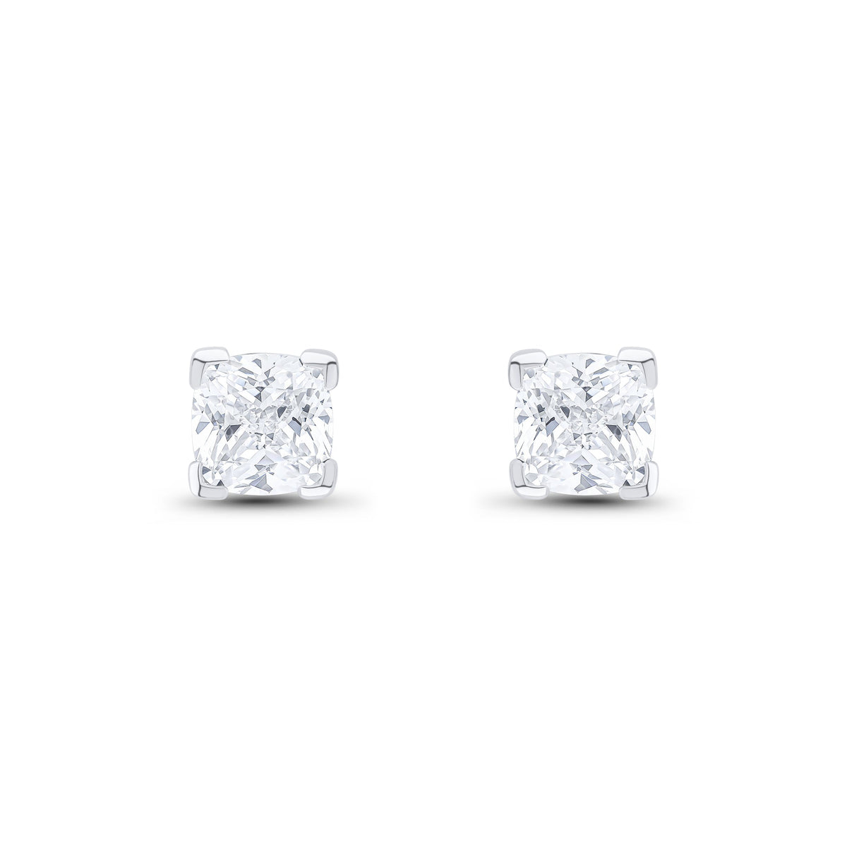 9ct White Gold Cushion Cubic Zirconia CZ Claw Stud Earrings — 6mm