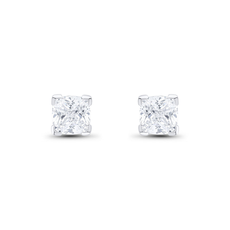9ct White Gold Cushion Cubic Zirconia CZ Claw Stud Earrings — 6mm