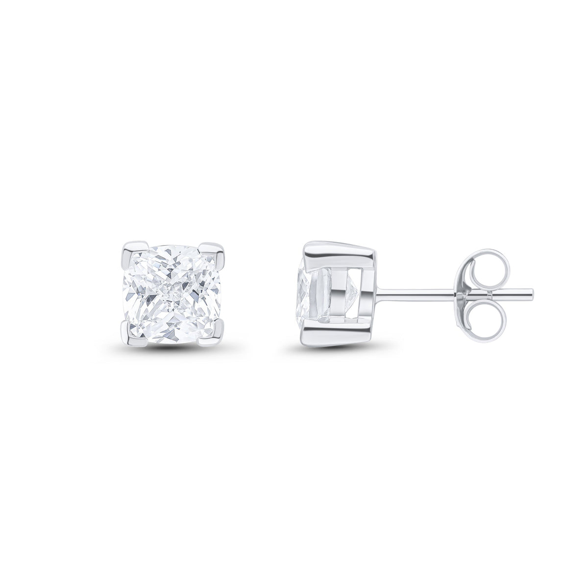 9ct White Gold Cushion Cubic Zirconia CZ Claw Stud Earrings — 6mm