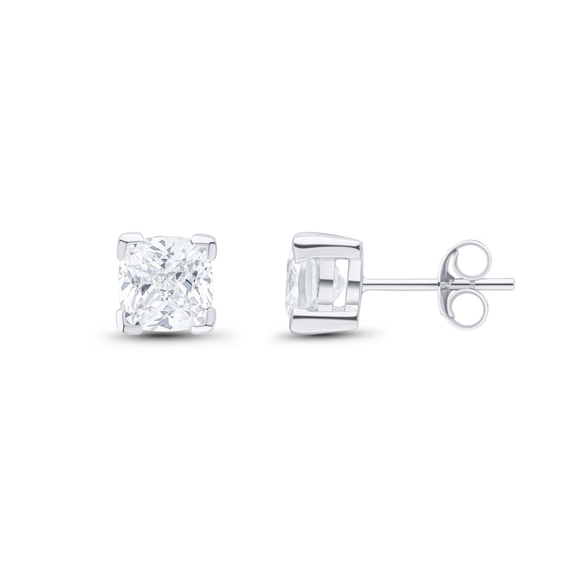9ct White Gold Cushion Cubic Zirconia CZ Claw Stud Earrings — 6mm