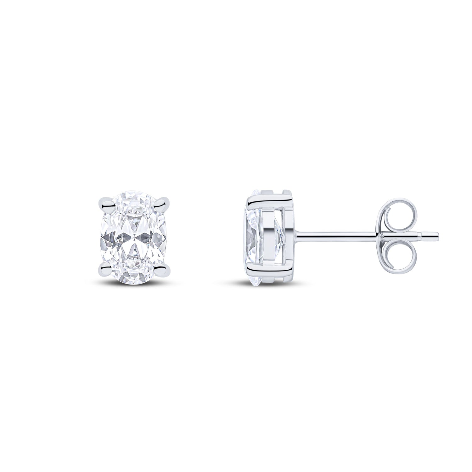 9ct White Gold Oval Cubic Zirconia Stud Earrings — 7x5mm