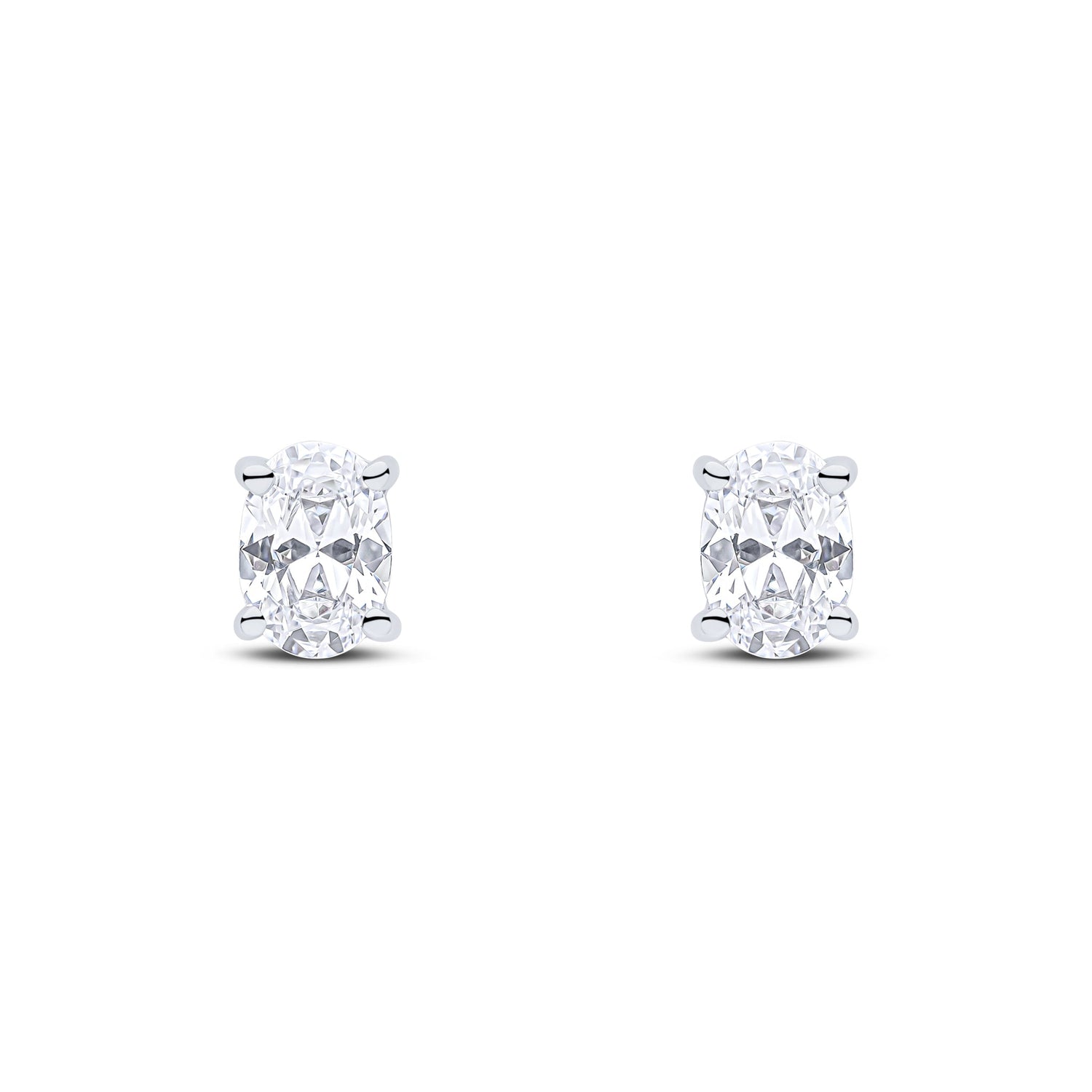 9ct White Gold Oval Cubic Zirconia Stud Earrings — 7x5mm