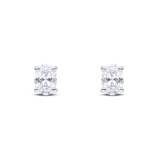 9ct White Gold Oval Cubic Zirconia Stud Earrings — 7x5mm