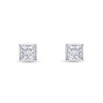 9ct White Gold Square Cubic Zirconia CZ Rubover Stud Earrings — 4mm